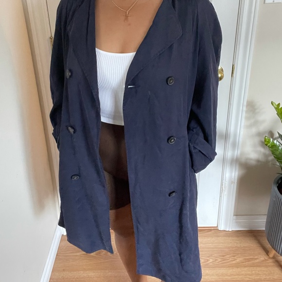 TOPSHOP | Oversized Navy Blue Trench | Size 10 - Picture 2 of 13